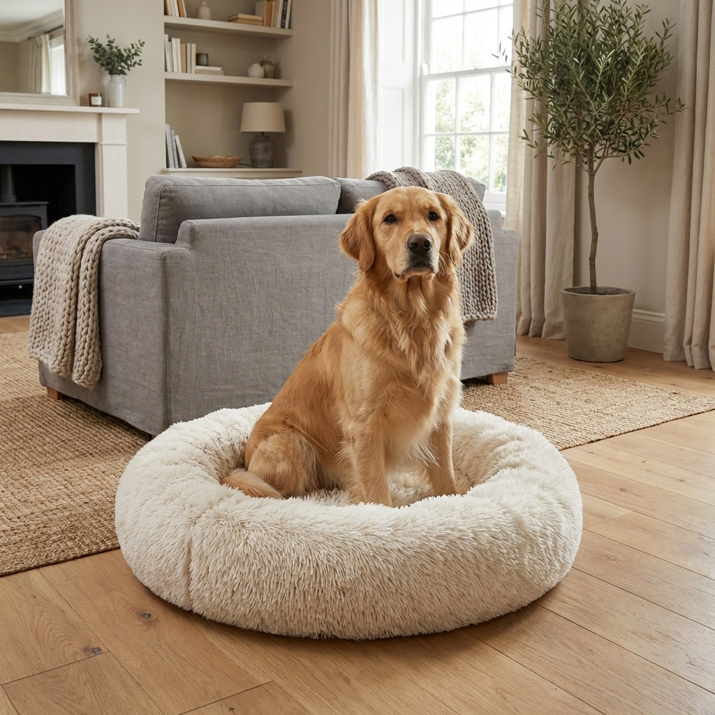 Faux Fur Round Dog Bed With Raised Edges And Removable Cover XS To 4XL