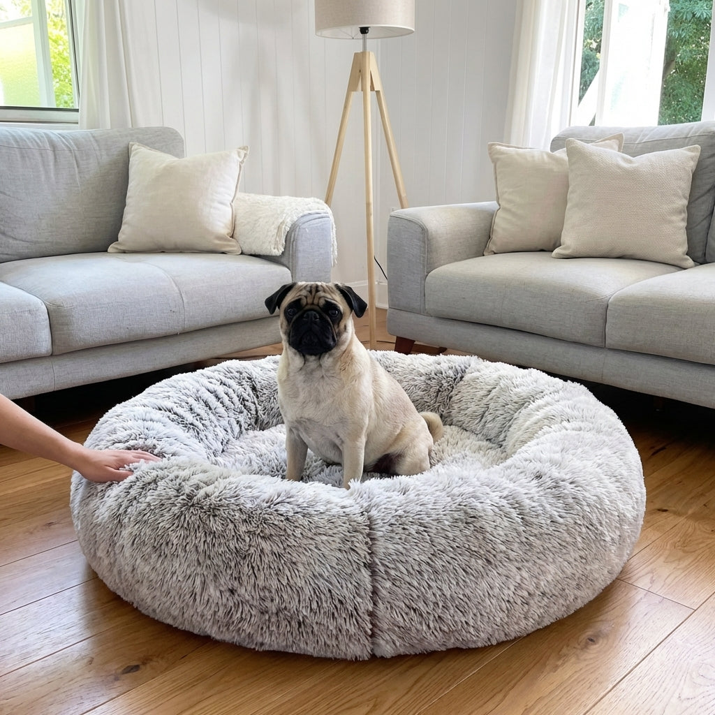 Faux Fur Round Dog Bed With Raised Edges And Removable Cover XS To 4XL