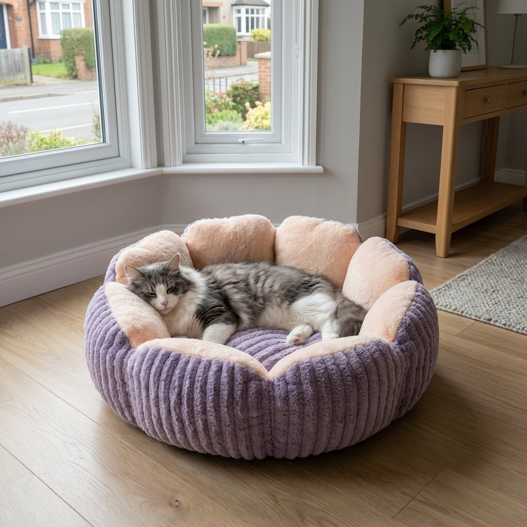Bubble Velvet Rundes Katzenbett mit Plüsch-3-Schichten-Füllung