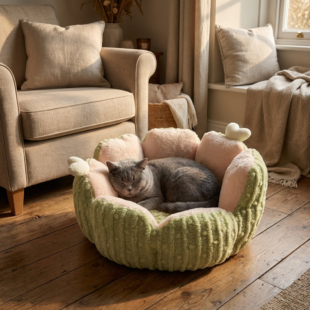 Bubble Velvet Rundes Katzenbett mit Plüsch-3-Schichten-Füllung