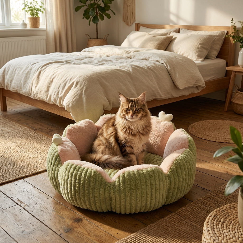 Bubble Velvet Rundes Katzenbett mit Plüsch-3-Schichten-Füllung