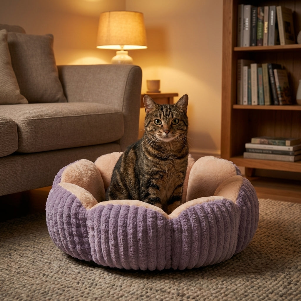 Bubble Velvet Rundes Katzenbett mit Plüsch-3-Schichten-Füllung
