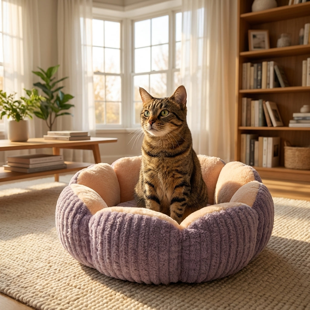 Bubble Velvet Rundes Katzenbett mit Plüsch-3-Schichten-Füllung