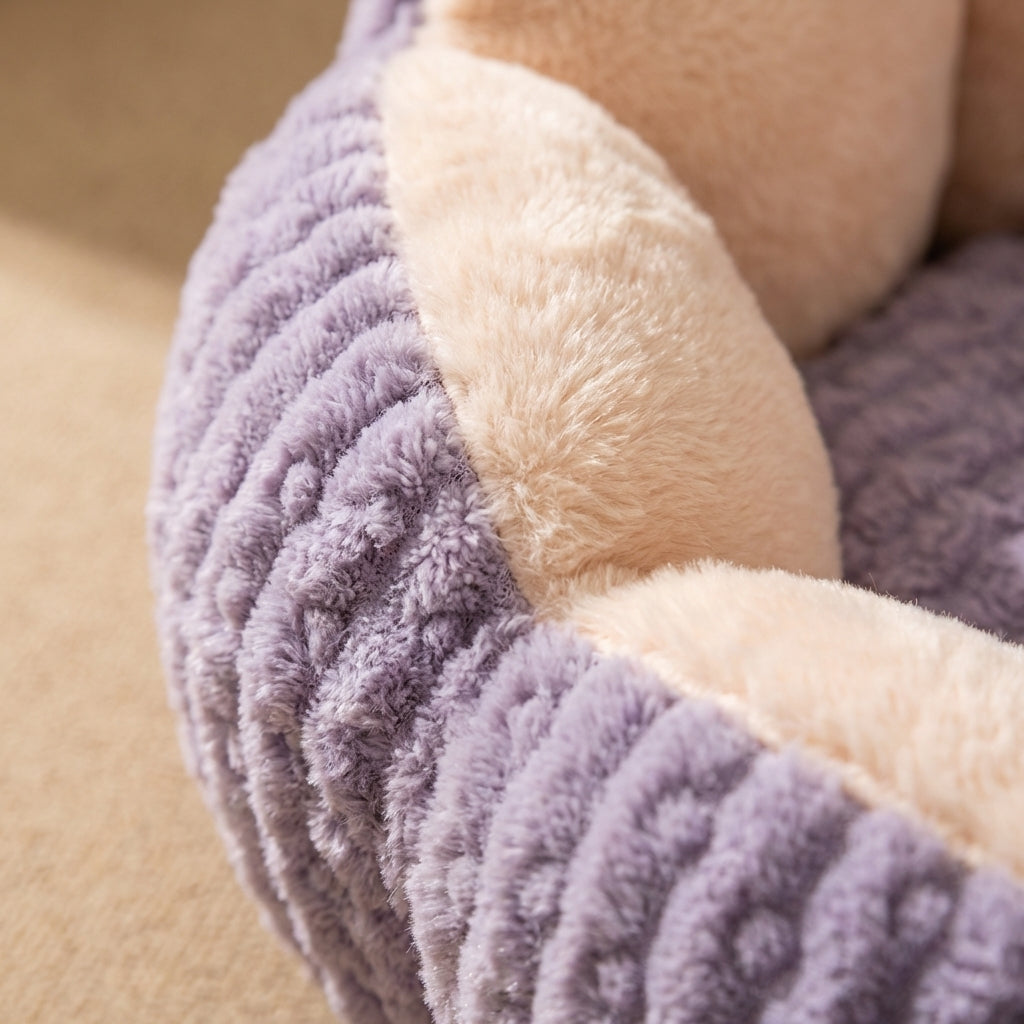 Bubble Velvet Rundes Katzenbett mit Plüsch-3-Schichten-Füllung