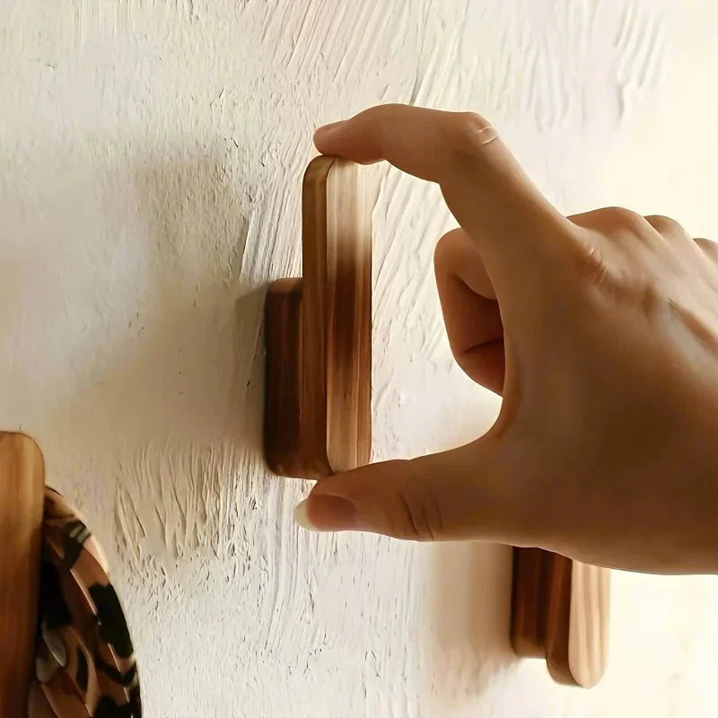 Hookano Wood Hook Rack Set Of Four For Wall Organization