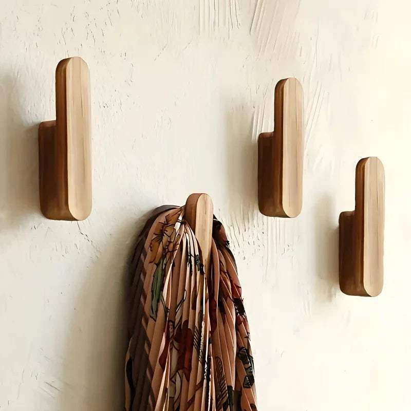Hookano Wood Hook Rack Set Of Four For Wall Organization