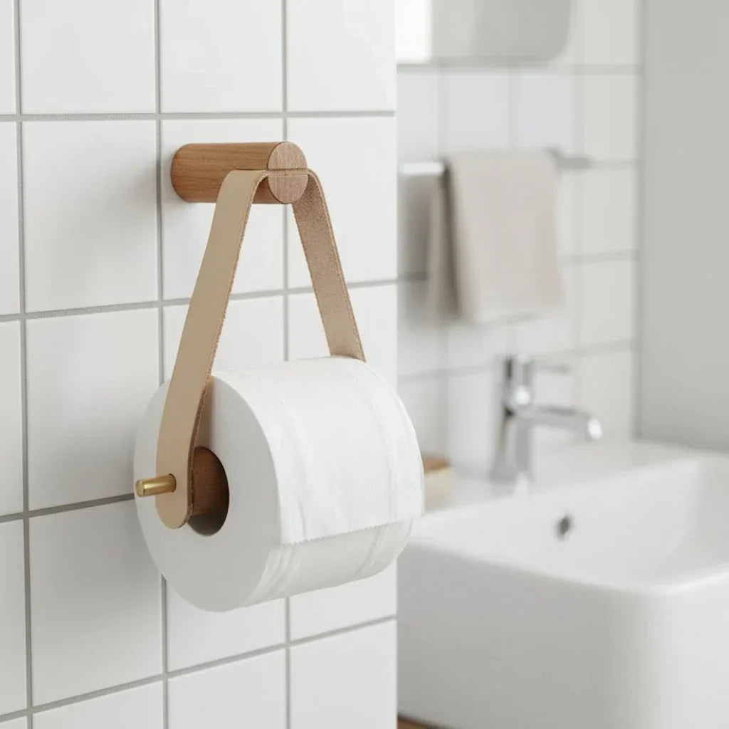WOODLIVA Rustic Wood Toilet Tissue Holder In Vintage Bathroom Style