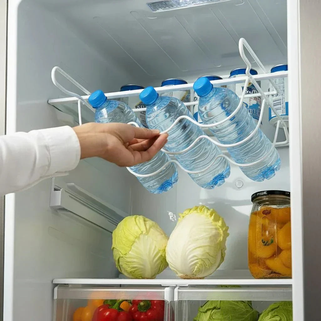 Organizador Rodante FlexShelf para Botellas, Ahorro de Espacio en Refrigerador y Cocina, Avance Automático