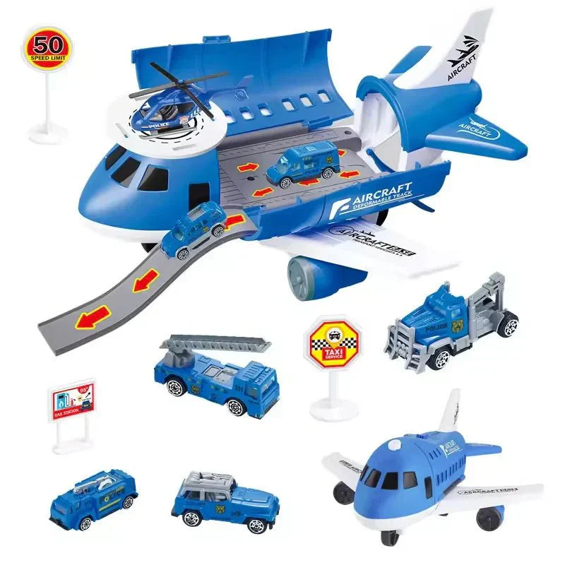 NovaTown Trägheitsflugzeug- und Fahrzeug-Spielset für Kinder mit Hubschrauber-Straßenschildern