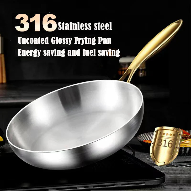 316 rustfrit stål stegepande – nonstick wokpande til gas- og induktionskomfur