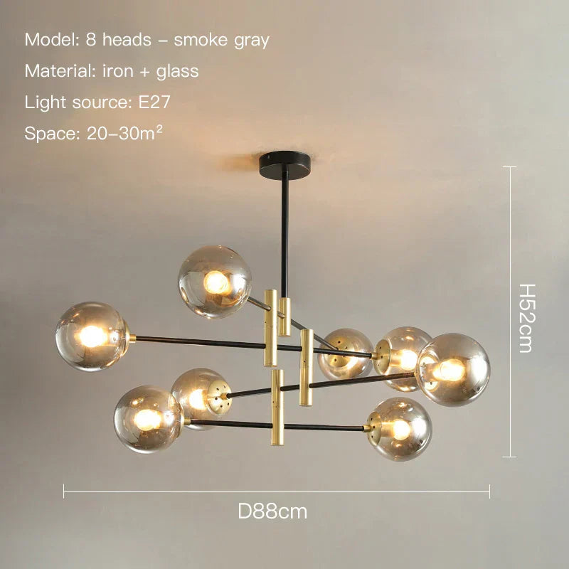 Auralis lysekrone i svart og gull, justerbar taklampe