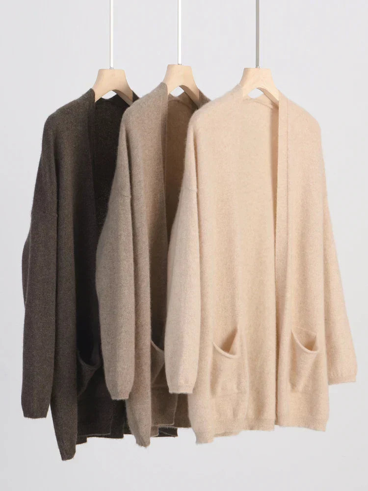 Efterår Vinter Dame Grace Cardigan/Trøje – 100% Merinould, Ensfarvet, med Lommetasker