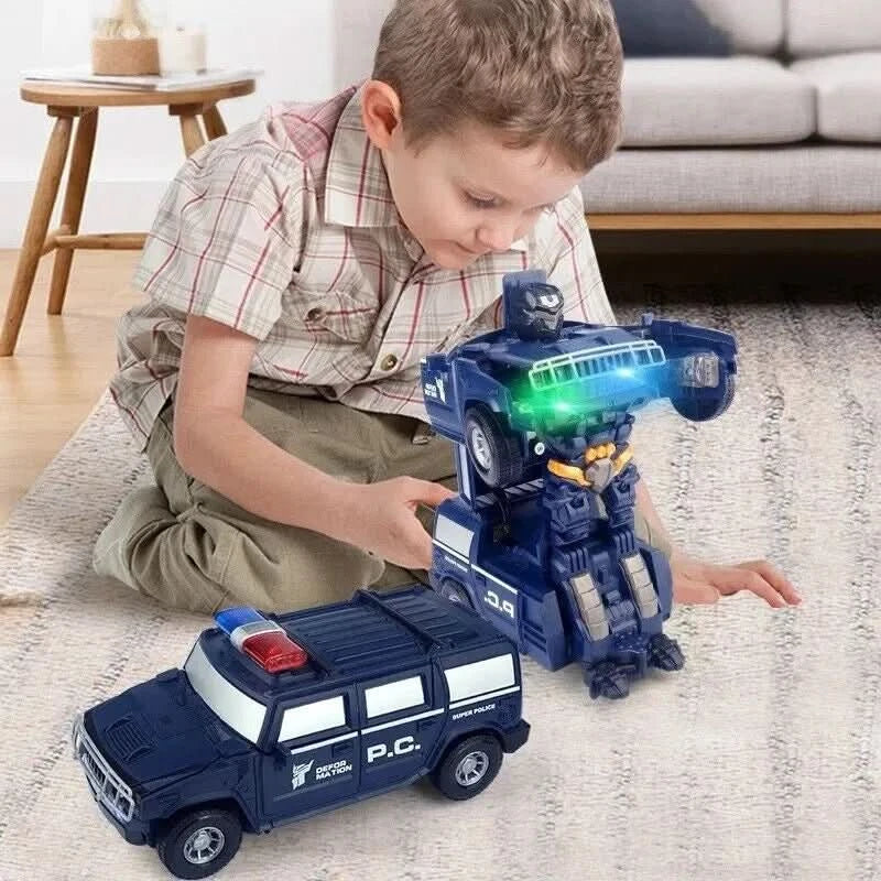 NovaDrive Förvandlande Polisbil och Robotleksak för Barn med LED-lampor