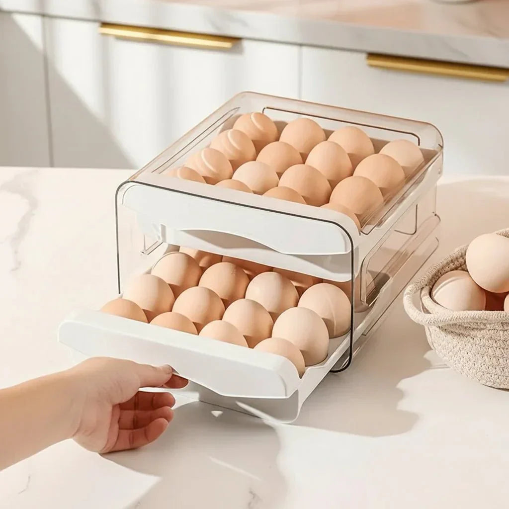 NestCube Çekmeceli İki Katlı Yumurta Saklama Kutusu 32 Kapasiteli Şeffaf