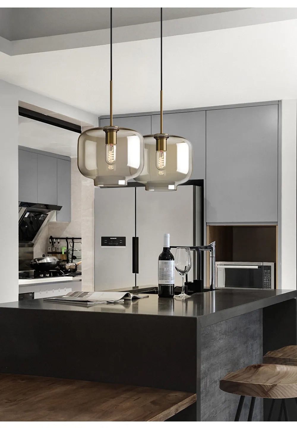 Skleněné závěsné svítidlo v severském průmyslovém stylu, moderní luxusní LED