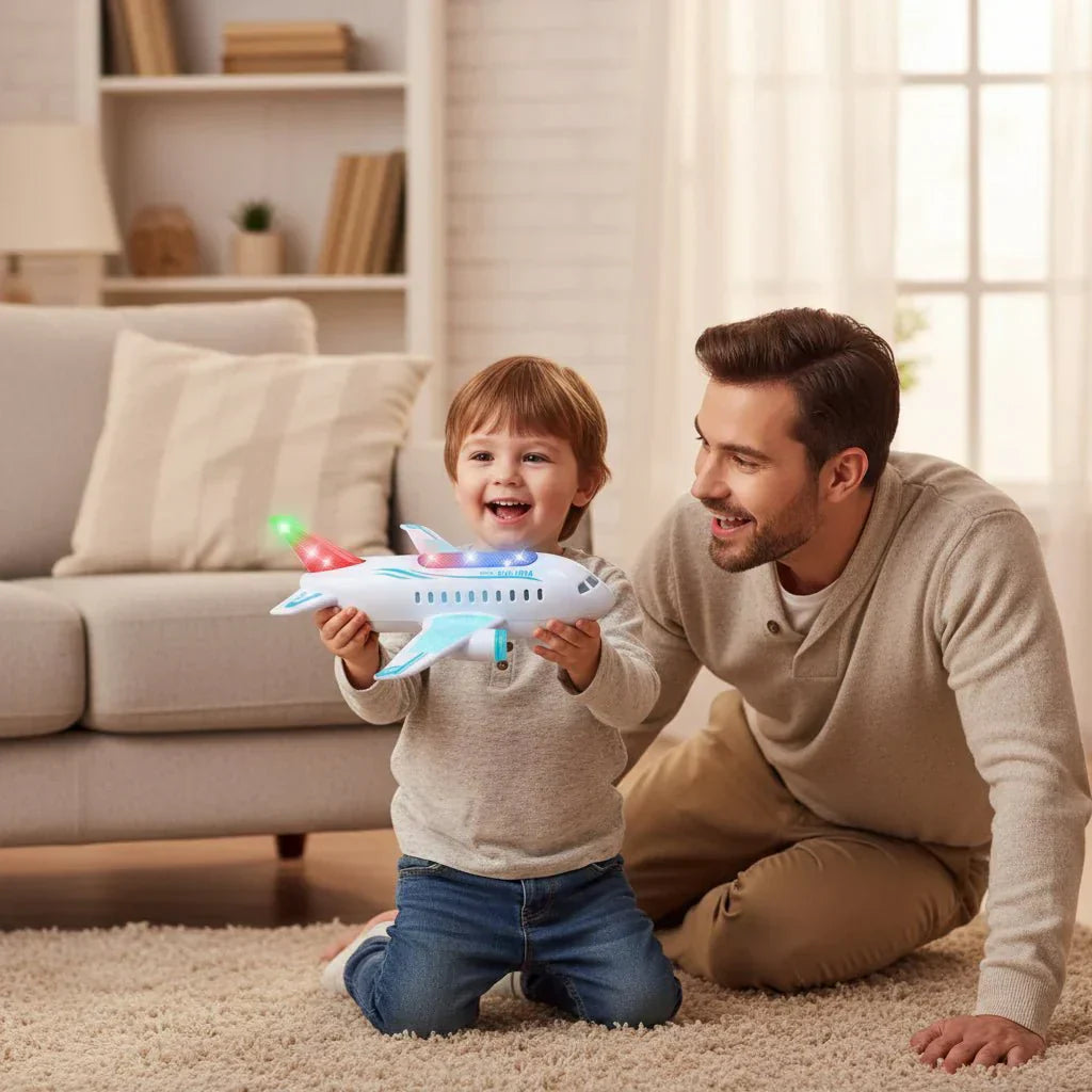 Avião Elétrico de Brinquedo AeroPulse LED com Rotação de 360 Graus e Música para Crianças