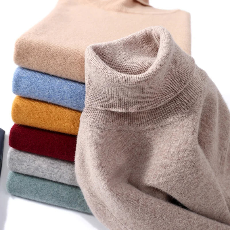 Herres rullekrave 100% ren uld sweater - efterår og vinter stor størrelse løs strikket jumper