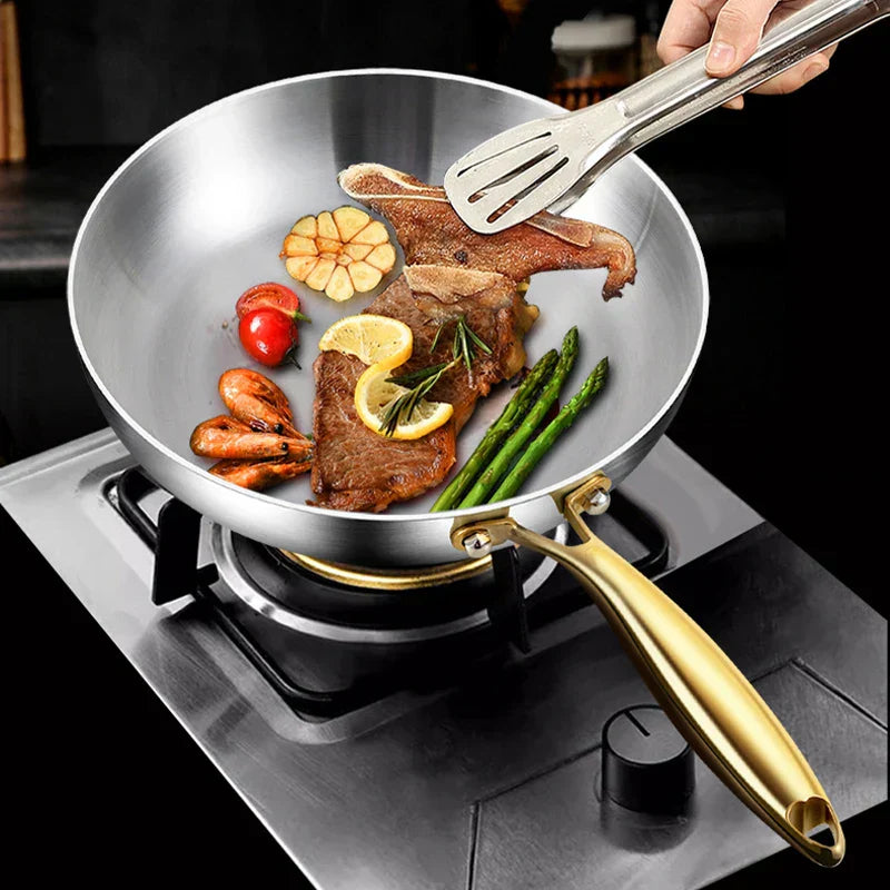 316 rustfrit stål stegepande – nonstick wokpande til gas- og induktionskomfur
