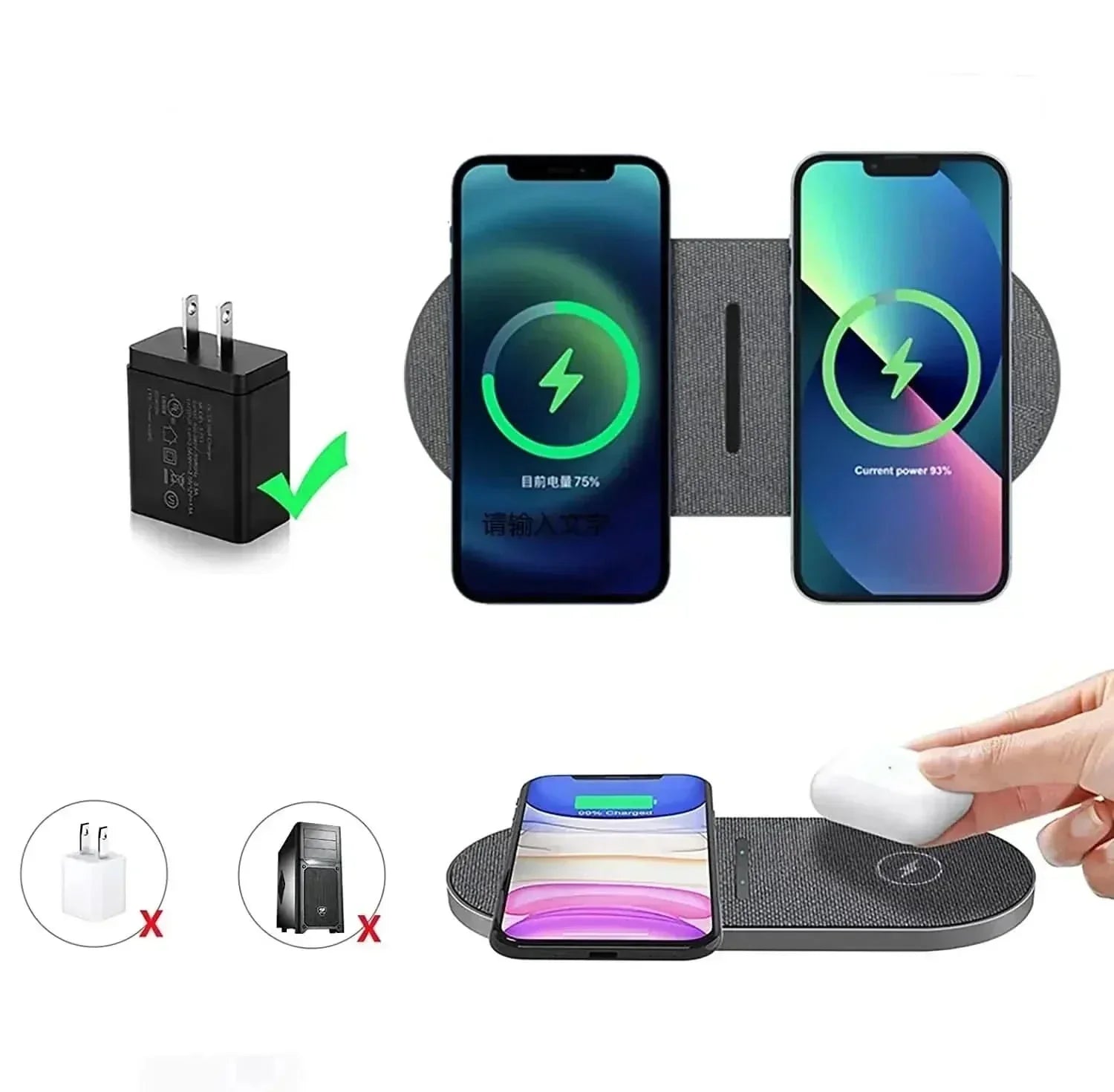 Station de charge sans fil 40W pour iPhone, AirPods et Samsung, charge ultra-rapide Lightning