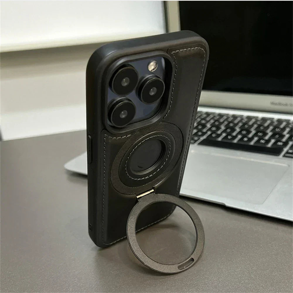 Premium læder MagSafe-etui med udklappelig ringstand