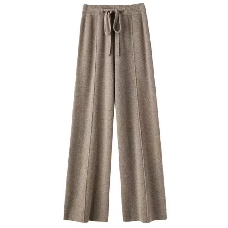 Wool and Cashmere Blend Wide-Leg Trousers for Women with Elastic Waist