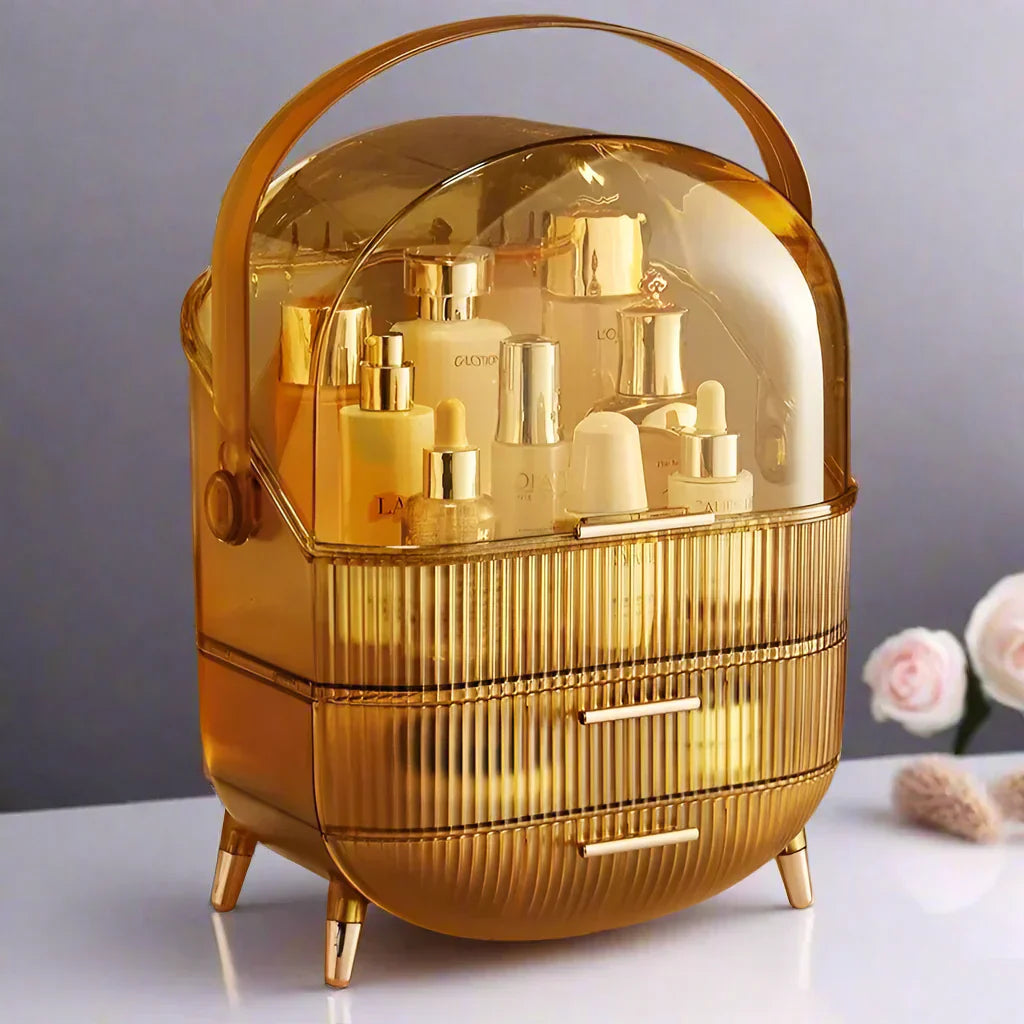 LuxeGlow Makeup Organizer med skuffer og låg