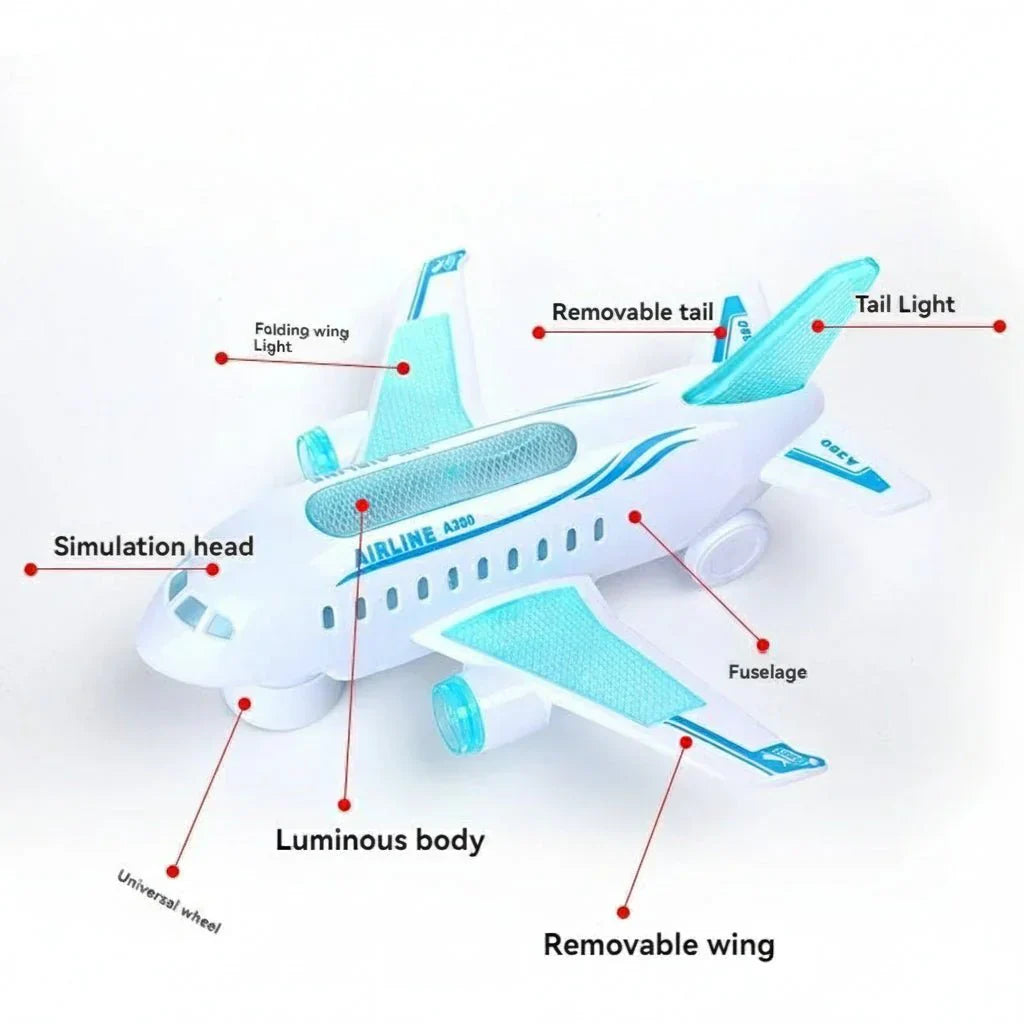 Avião Elétrico de Brinquedo AeroPulse LED com Rotação de 360 Graus e Música para Crianças