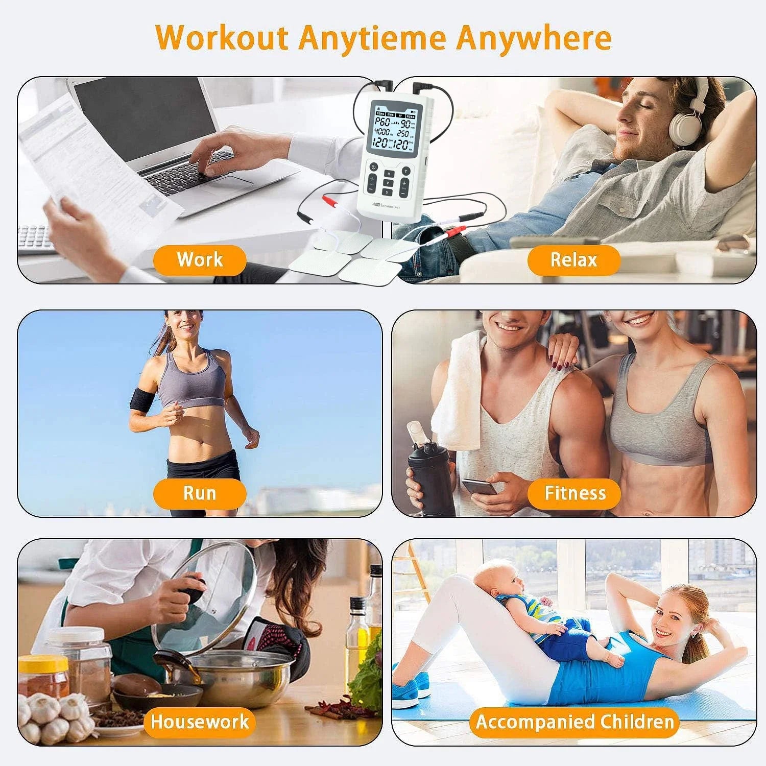 4-in-1 TENS EMS IFC Russian Stimulation Device with 60 Modes & 120 Intensity Levels for Muscle & Nerve Comfort