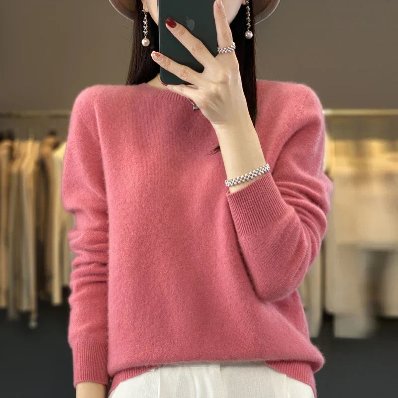 Adriana: Maglione da donna in lana merino 100% con scollo a O