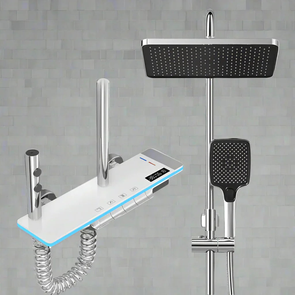 Luxura Digitales Display Wasserfall-Duschsystem – Messing Regenfallmischer mit LED-Lampe