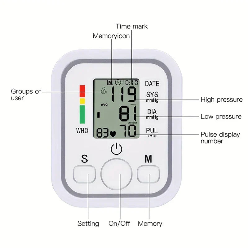 Blodtryksmåler - Automatisk overarms tonometer | Digital blodtryksmåler sphygmomanometer