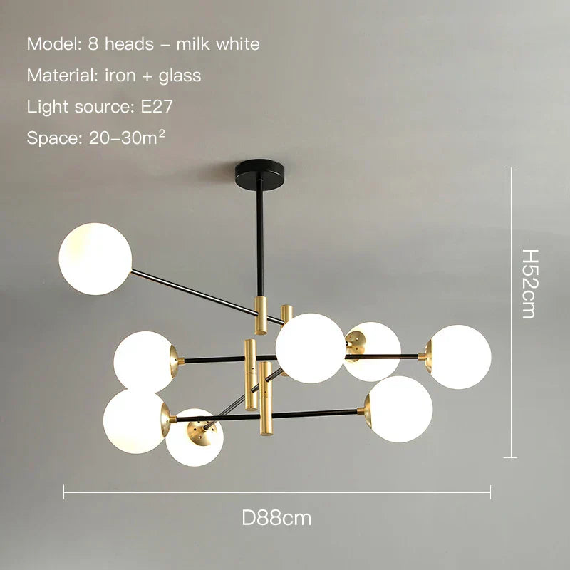 Auralis lysekrone i svart og gull, justerbar taklampe