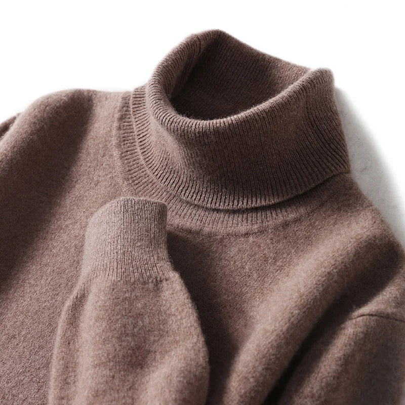 Herres rullekrave 100% ren uld sweater - efterår og vinter stor størrelse løs strikket jumper