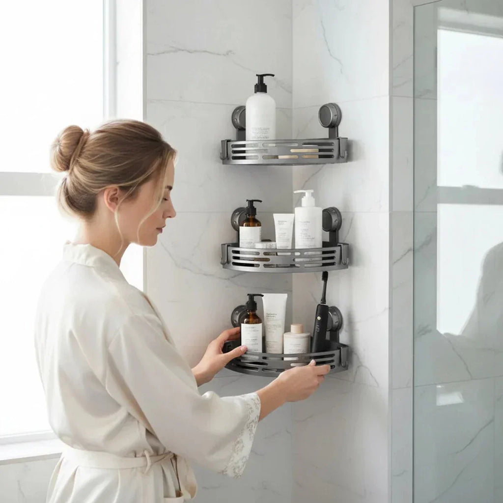 SHELVARA Corner Shelf In Gray For Neat Organization