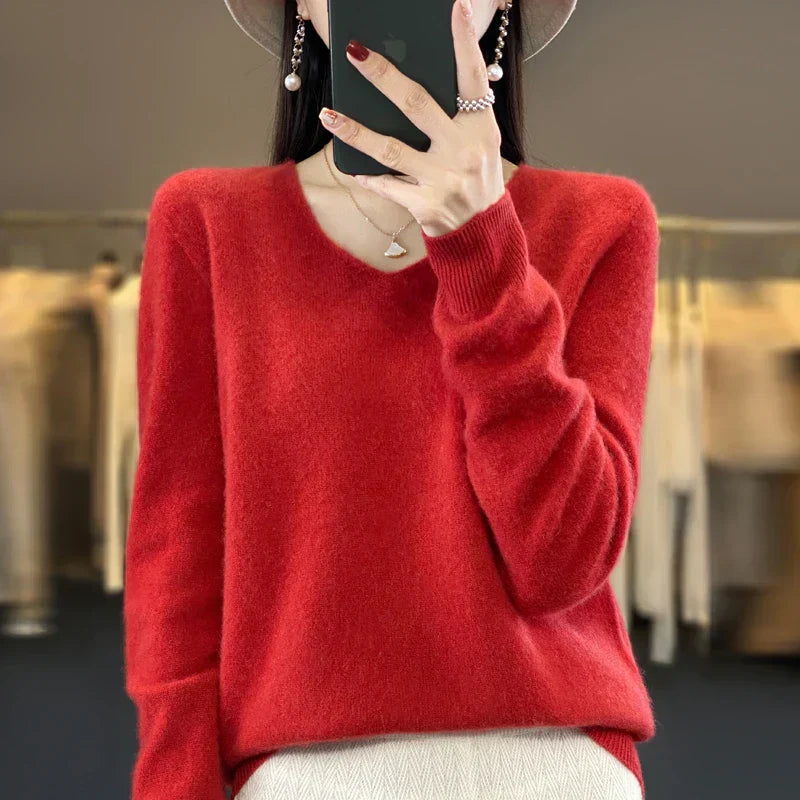 Weronica: 100% Merino Wool Sweater V-Neck
