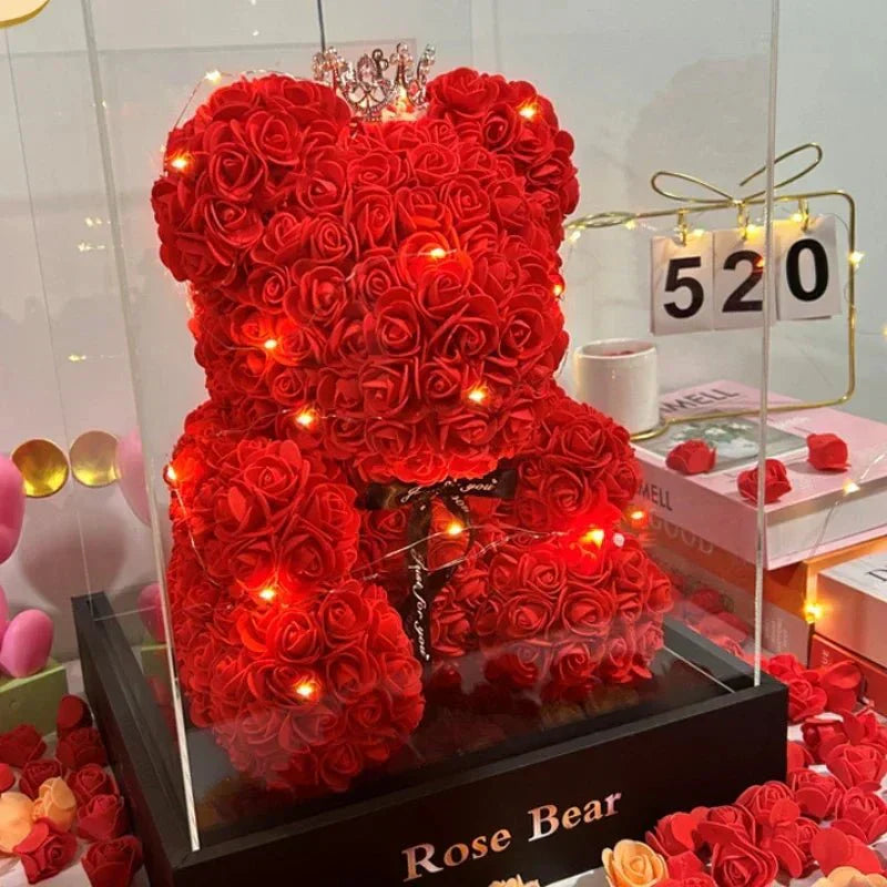 Everrose Bear Håndlaget Evig Rose Teddybjørn Romantisk Gave til Kjære