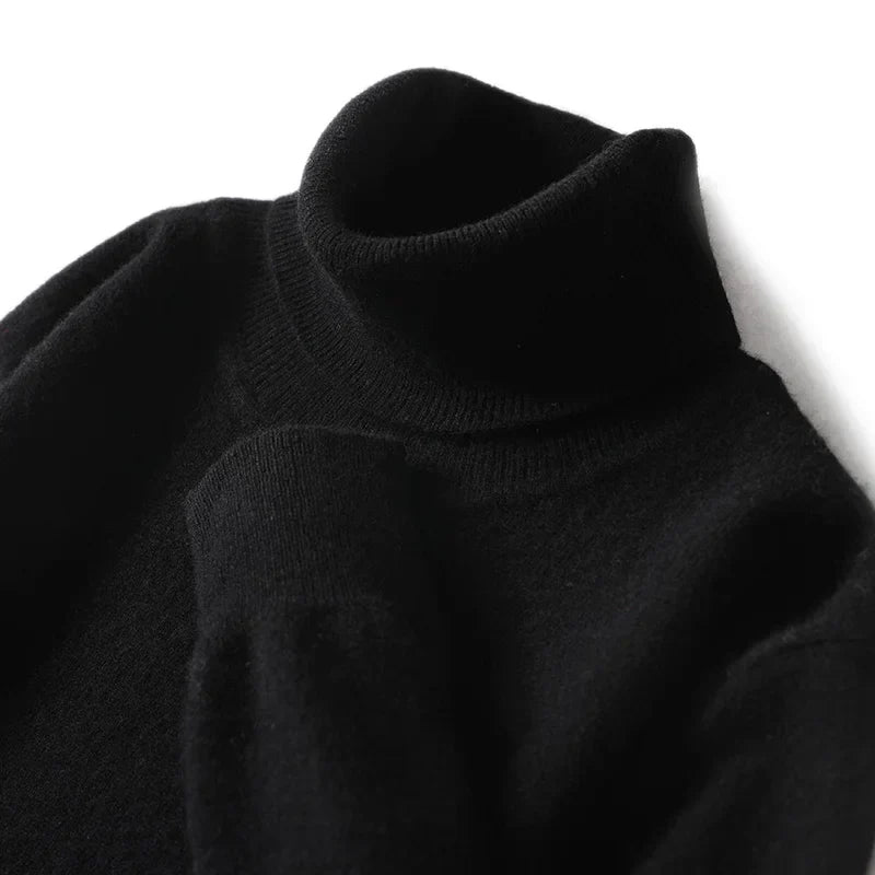 Herres rullekrave 100% ren uld sweater - efterår og vinter stor størrelse løs strikket jumper