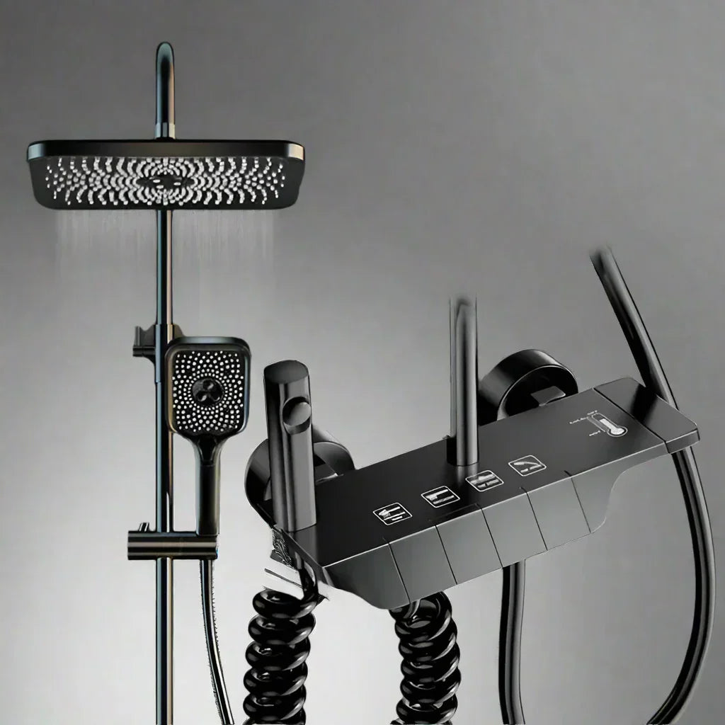 AquaSense Digital Brusesæt – 4 Funktioner, Højt Tryk, Kobberblander, Termostatstyring