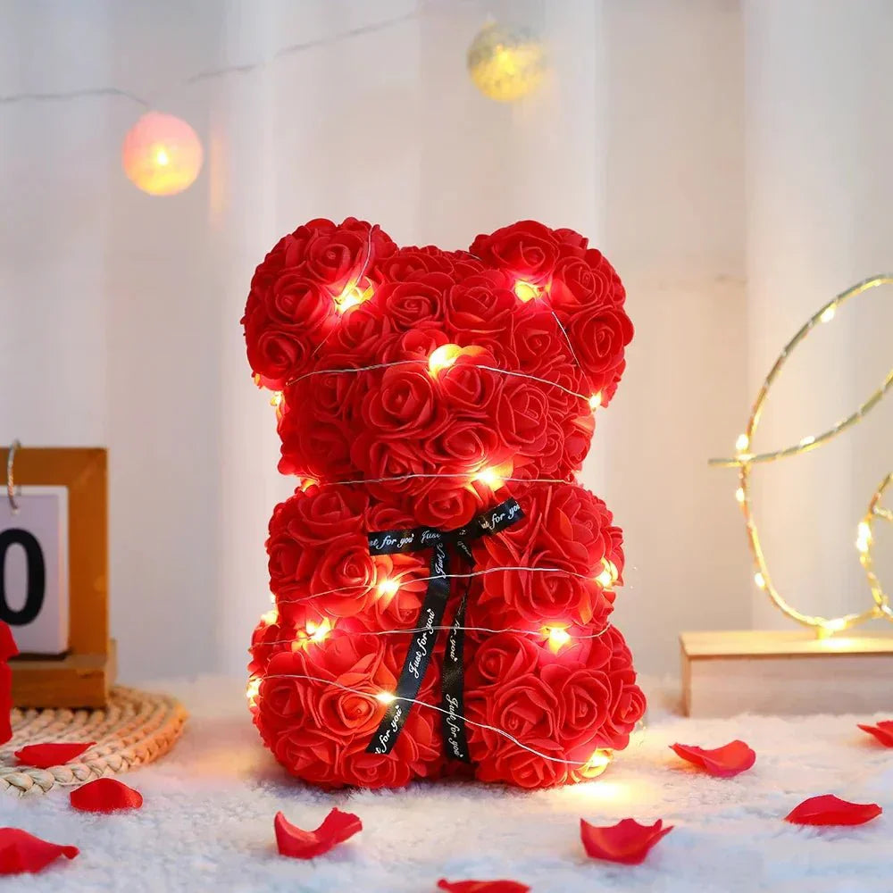 Aurora Evig Rose Teddybjørn Gavesett med Lys til Valentinsdagen
