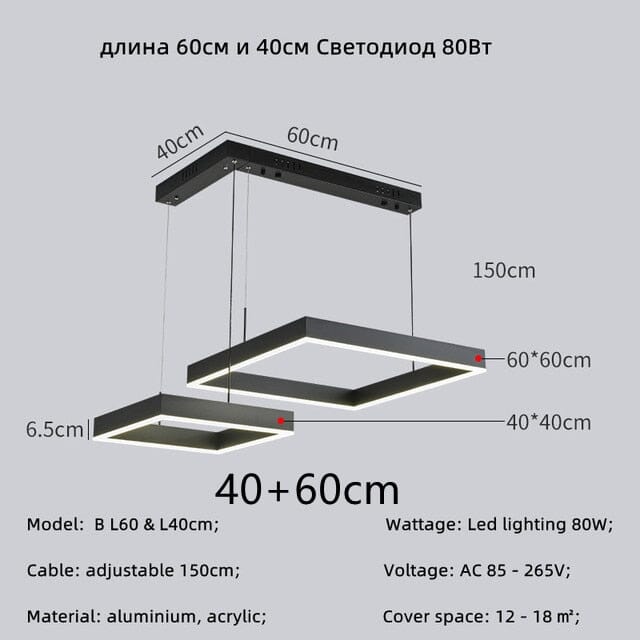 Geometrikus Négyzet Függeszték Csillár Kortárs Fénnyel