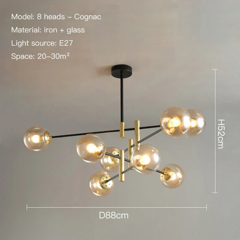 Auralis lysekrone i svart og gull, justerbar taklampe