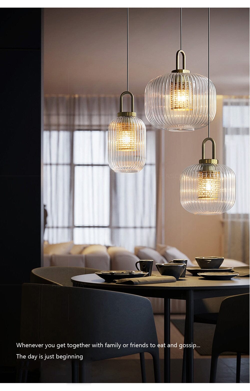 Solmere Nordisk Glas Pendellampe med Rillet Stribet Glød LED