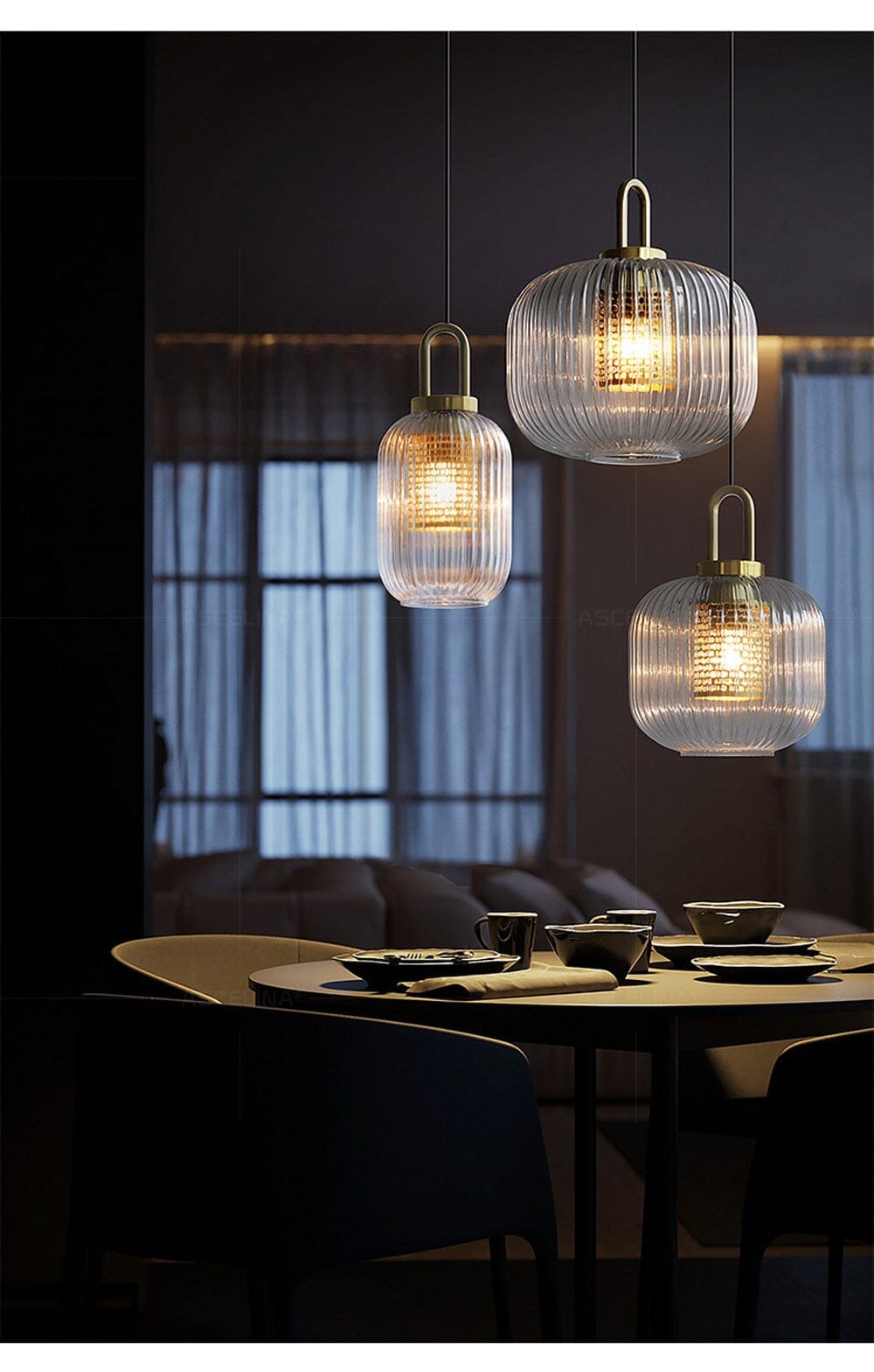 Solmere Nordisk Glas Pendellampe med Rillet Stribet Glød LED