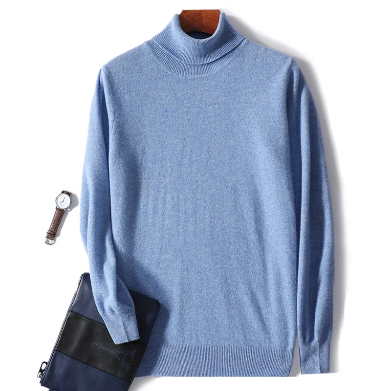 Herres rullekrave 100% ren uld sweater - efterår og vinter stor størrelse løs strikket jumper