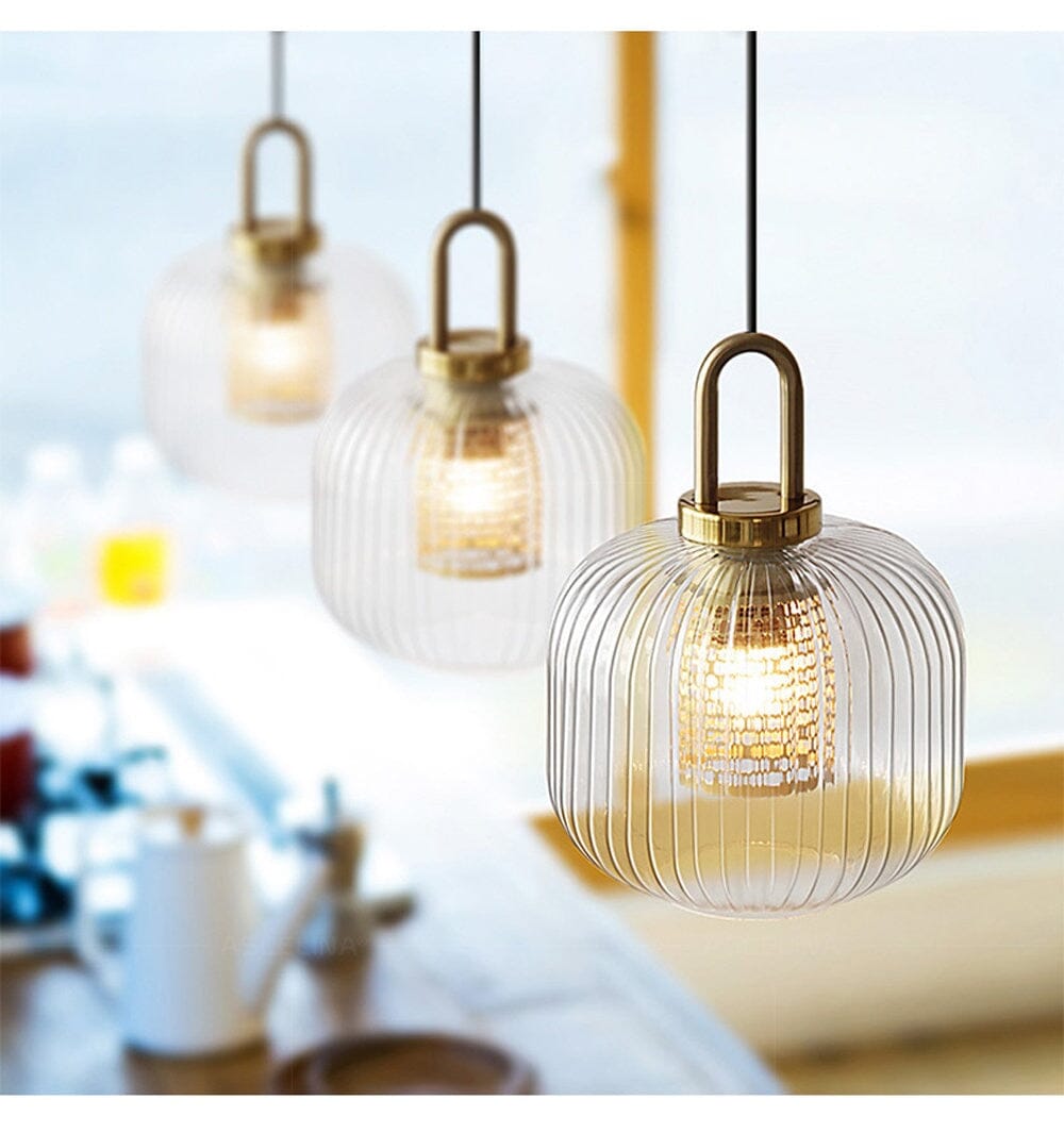 Solmere Nordisk Glas Pendellampe med Rillet Stribet Glød LED