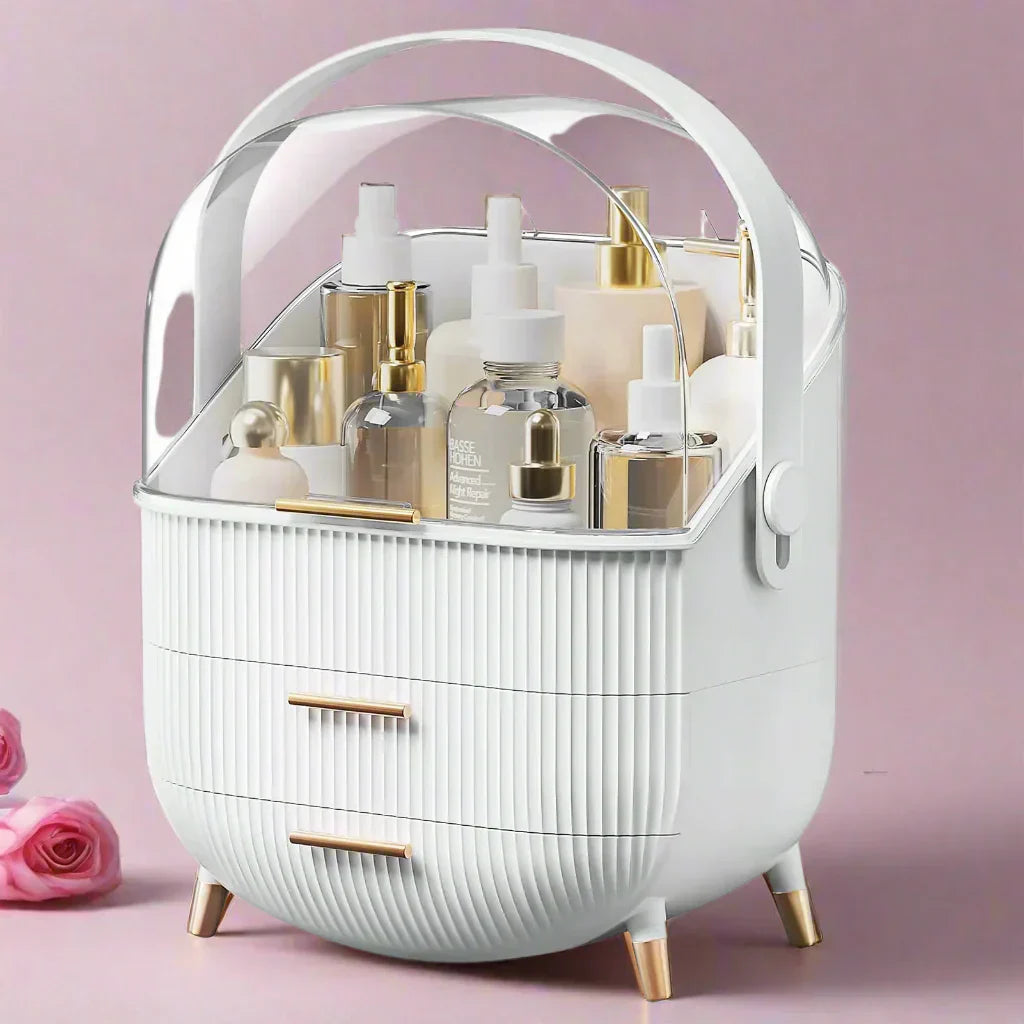 LuxeGlow Makeup Organizer med skuffer og låg