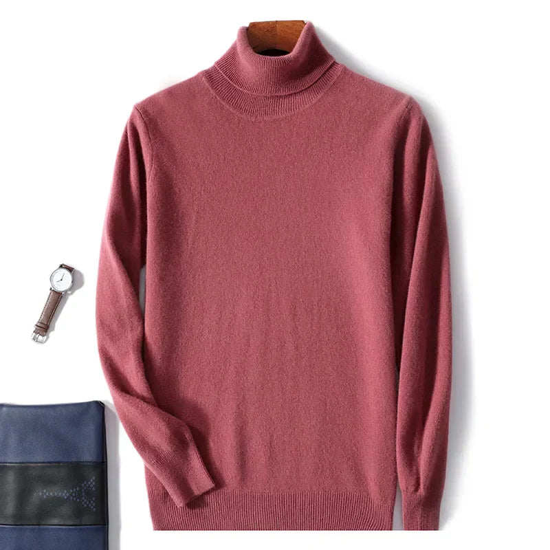 Herres rullekrave 100% ren uld sweater - efterår og vinter stor størrelse løs strikket jumper
