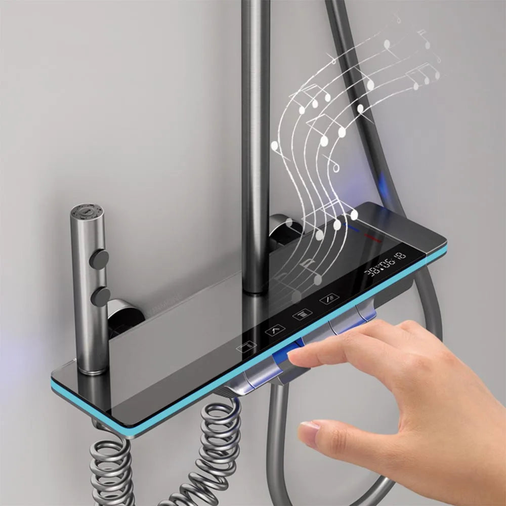Luxura Digitales Display Wasserfall-Duschsystem – Messing Regenfallmischer mit LED-Lampe