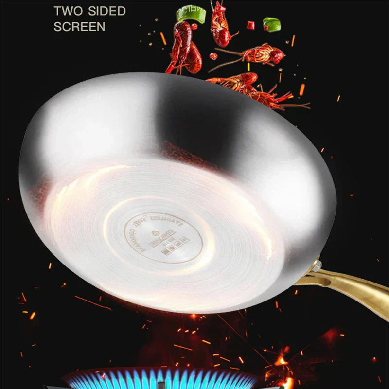 316 rustfrit stål stegepande – nonstick wokpande til gas- og induktionskomfur