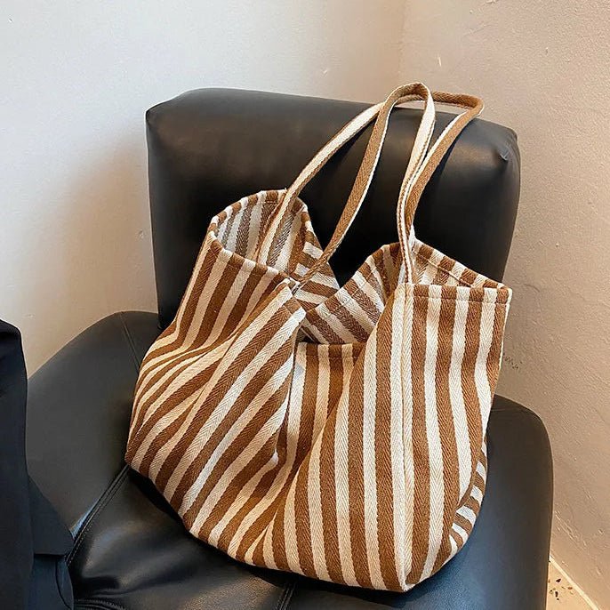 Geantă tote TOTEVA cu dungi, formă durabilă și bretele lungi confortabile